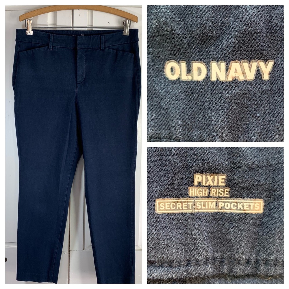 OLD NAVY Pixie High Rise Secret Slim Pockets Navy Blue Cropped Pants Womens 12